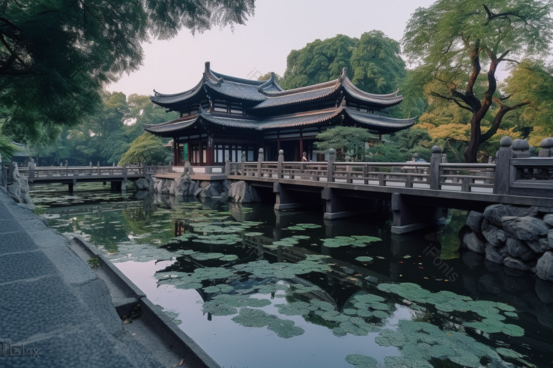 清晨拙政园百年历史建筑唯美自然,高清,摄影图,摄影图片,图片大全,摄影图免费下载